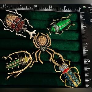 Lot 5 Vintage Style Bug Brooches Rhinestone Enamel Spider Beetle Stag Beetle